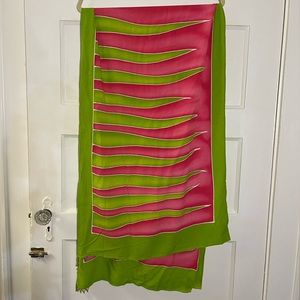 Pink and green beaded sarong scarf or beach cover up